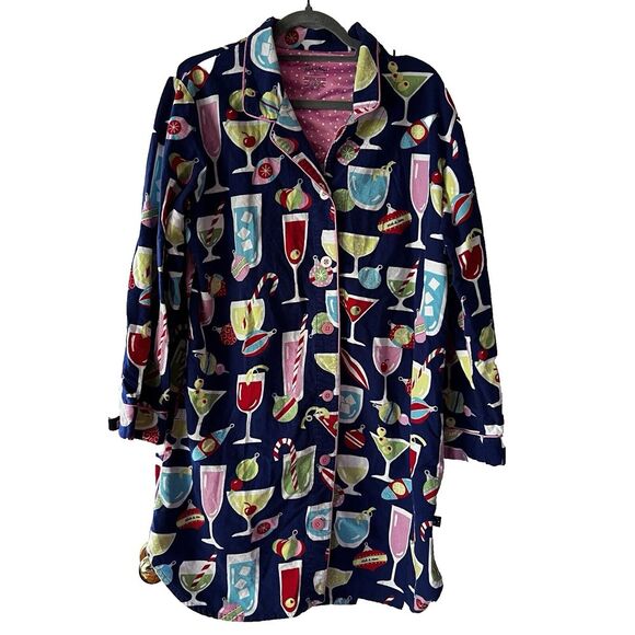 Nick And Nora‎ Holiday Cheer Fun Christmas Cocktails Nightshirt Flannel Size XL - Picture 1 of 11